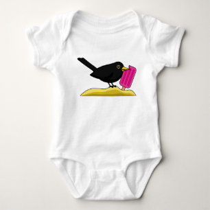Cartoon Blackbird Eating An Ice Cream Baby Bodysuit