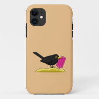 Cartoon Blackbird Eating An Ice Cream