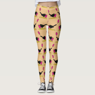 Cartoon Blackbird Eating An Ice Cream Pattern Leggings