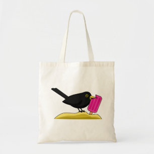 Cartoon Blackbird Eating An Ice Cream Tote Bag