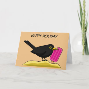Cartoon Blackbird Eating Ice Cream   Add Your Text Card