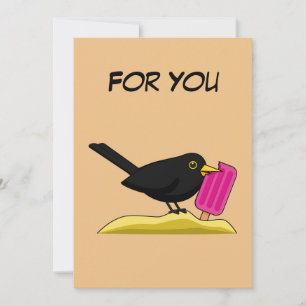 Cartoon Blackbird Eating Ice Cream Add Your Text Thank You Card