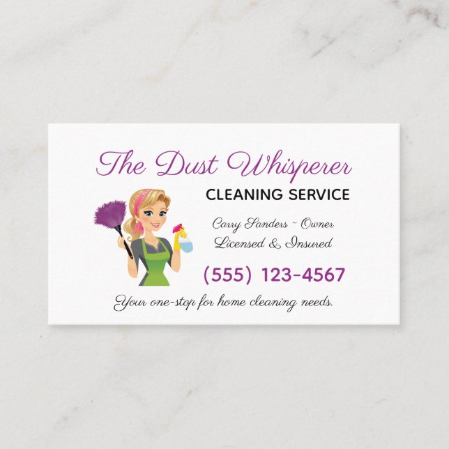 Cartoon Blonde Maid House Cleaning Service Business Card (Front)