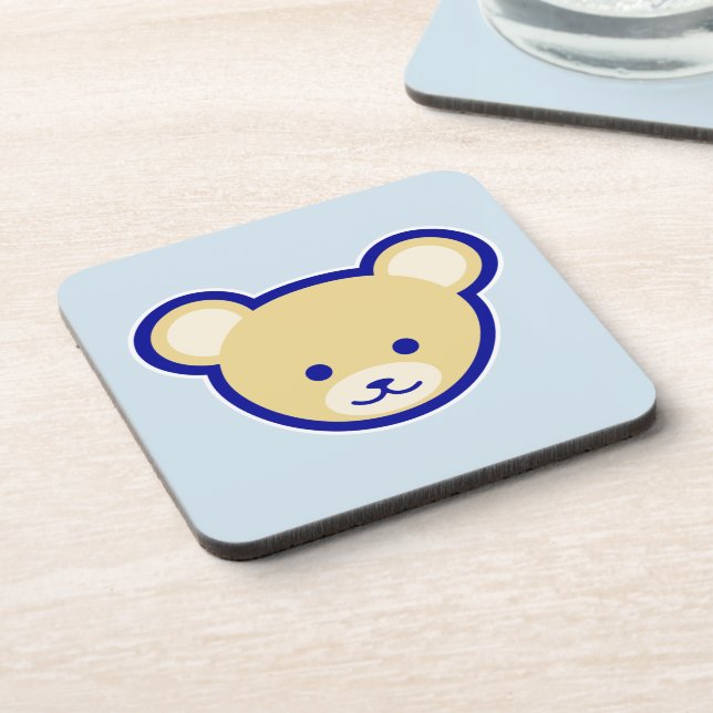 Cartoon Blue Beige Teddy Bear Cute Funny Coaster (Left Side)