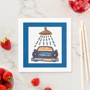 Cartoon Blue Car Wash Vintage Auto Detailing Napkin