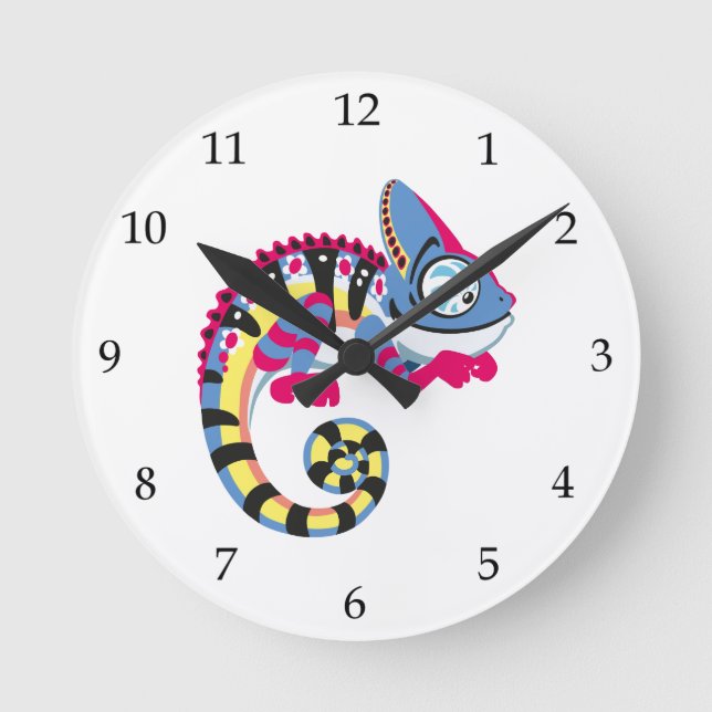 cartoon blue chameleon round clock (Front)