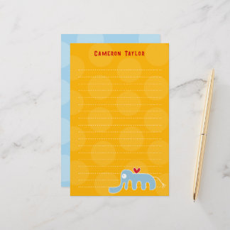 Cartoon Blue Elephant Kids Children Dots Thank You Stationery