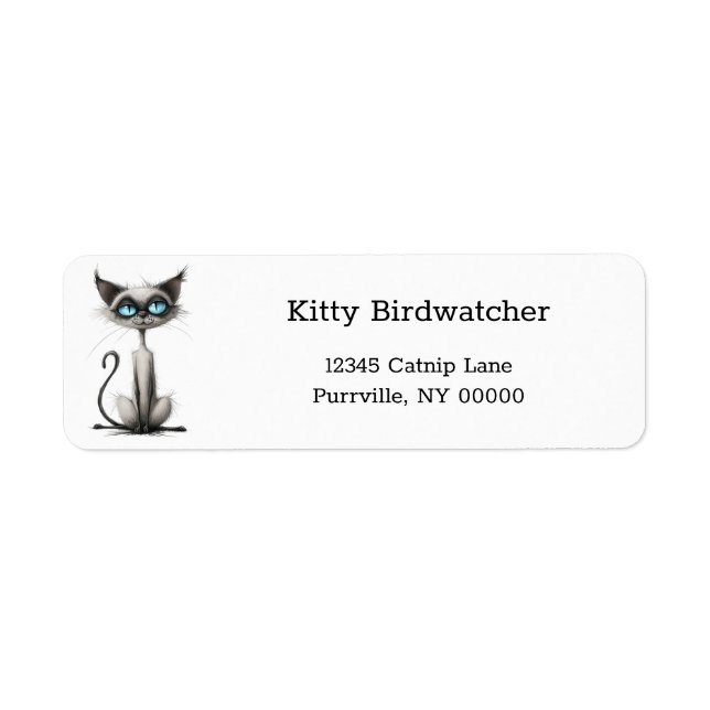 Cartoon Blue Eyes Siamese Cat Funny Return Address (Front)