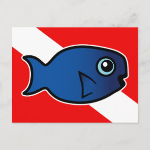 Cartoon Blue Parrotfish Dive Flag Postcard