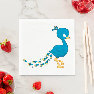 Cartoon Blue Peacock Bird Napkin