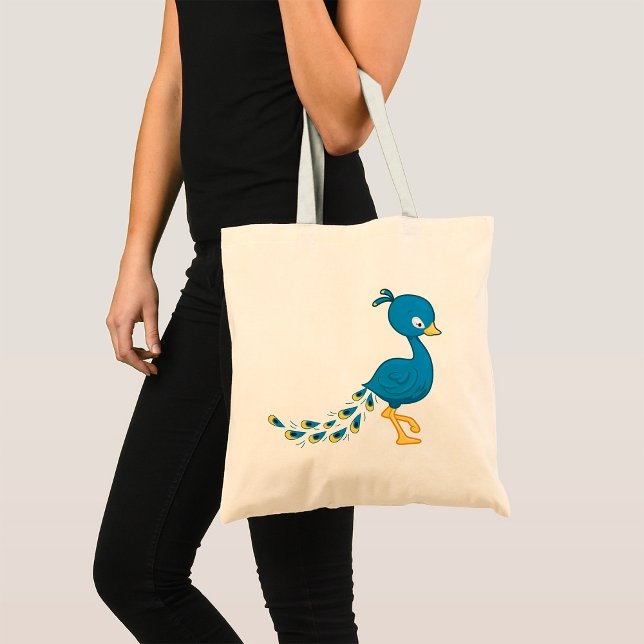 Cartoon Blue Peacock Bird Tote Bag (Creator Uploaded)