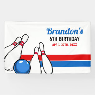 Cartoon Blue & Red Bowling Kids 6th Birthday Banner