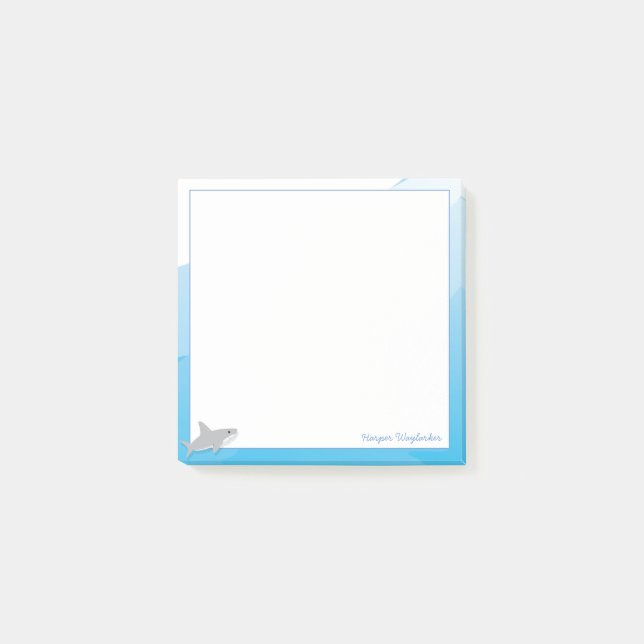 Cartoon Blue White Grey Shark Animal Name Post-it Notes (Front)
