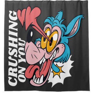 Cartoon Blue Wolf with Text – "Crushing On You" Shower Curtain