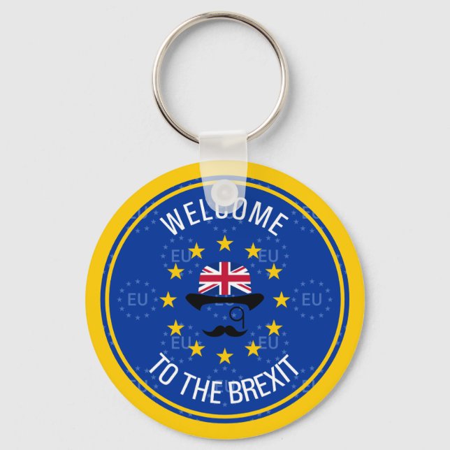 Cartoon Blue Yellow European Union Brexit Art Key Ring (Front)