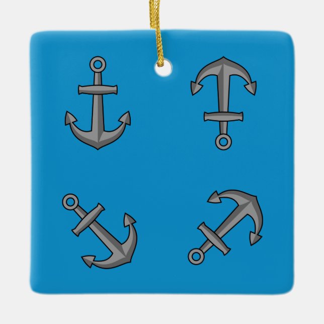 Cartoon Boat Anchor Set Ceramic Ornament (Front)