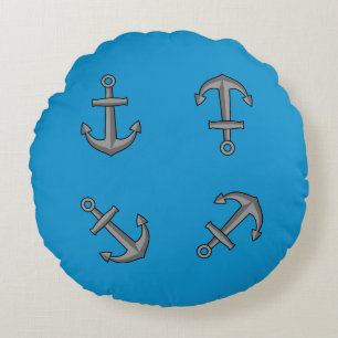 Cartoon Boat Anchor Set Round Cushion