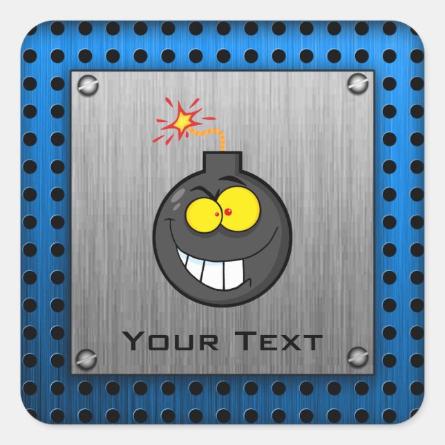 Cartoon Bomb; Metal-look Square Sticker (Front)