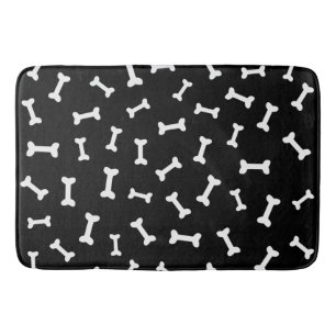 Cartoon Bone Pattern On Black Bath Mat