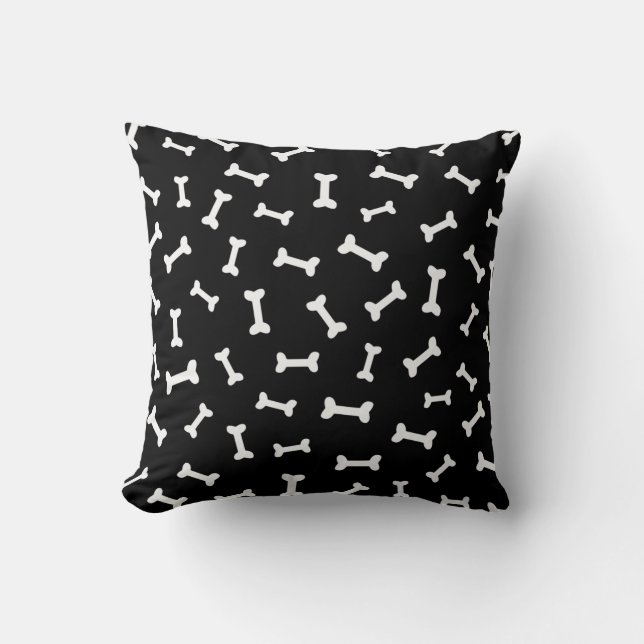 Cartoon Bone Pattern On Black Throw Pillow (Front)