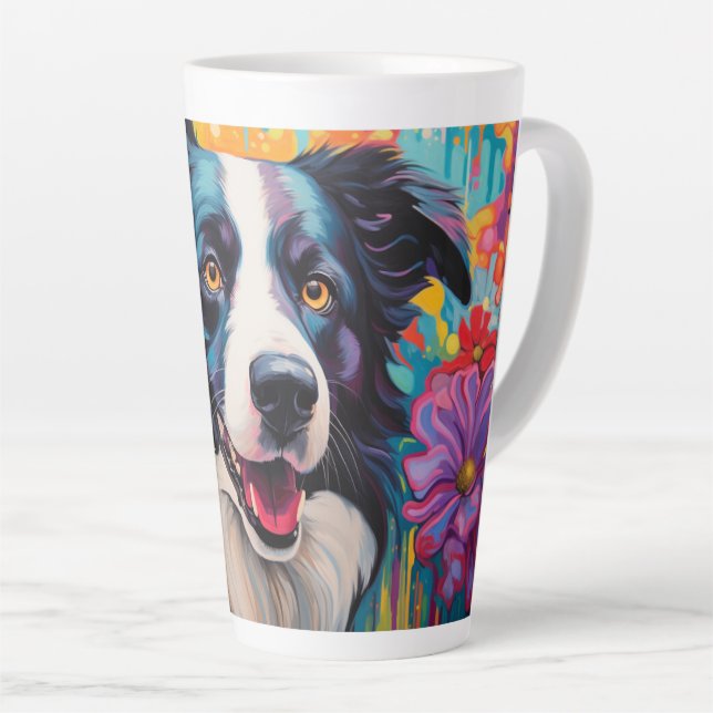 Cartoon Border Collie in a Garden Latte Mug (Right Angle)