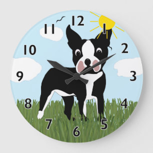 Cartoon Boston Terrier Clock