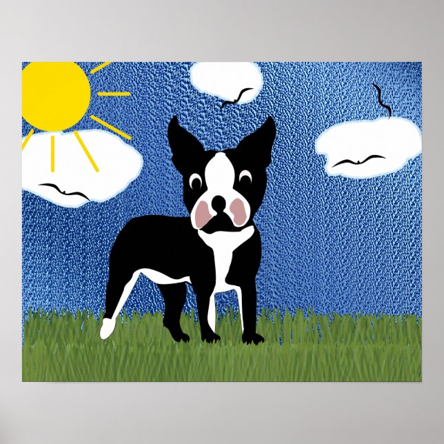 Cartoon Boston Terrier Poster (Front)