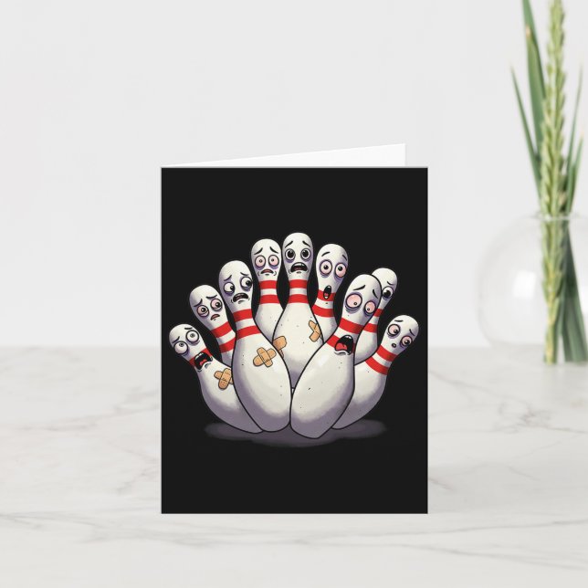 Cartoon Bowling Scared Bowling Pins Funny Sport Bo Card (Front)