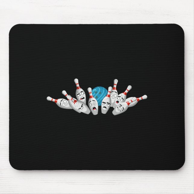 Cartoon Bowling Scared Bowling Pins Funny Sport Bo Mouse Pad (Front)