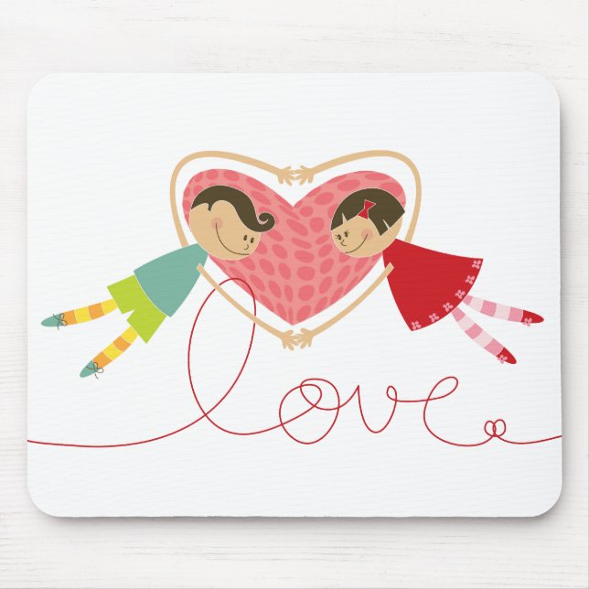 Cartoon Boy and Girl in Love Valentine Mousepad (Front)