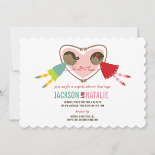 Cartoon Boy Girl Love Heart Couples Wedding Shower Invitation