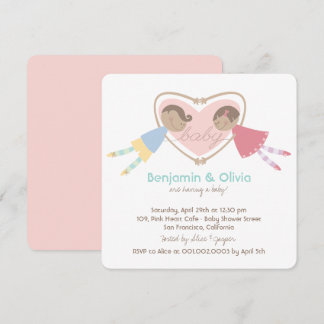 Cartoon Boy Hearts Girl Love Couples Baby Shower Invitation