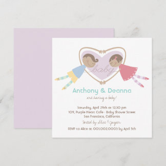 Cartoon Boy Hearts Girl Love Couples Baby Shower Invitation