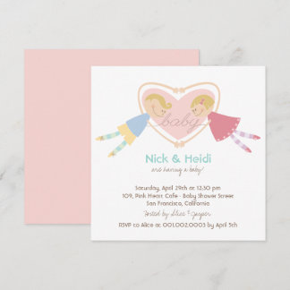 Cartoon Boy Hearts Girl Love Couples Baby Shower Invitation