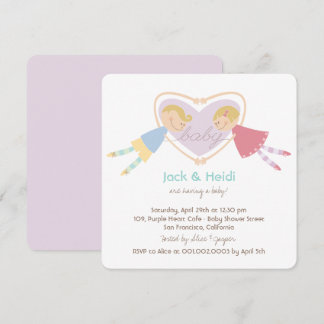 Cartoon Boy Hearts Girl Love Couples Baby Shower Invitation