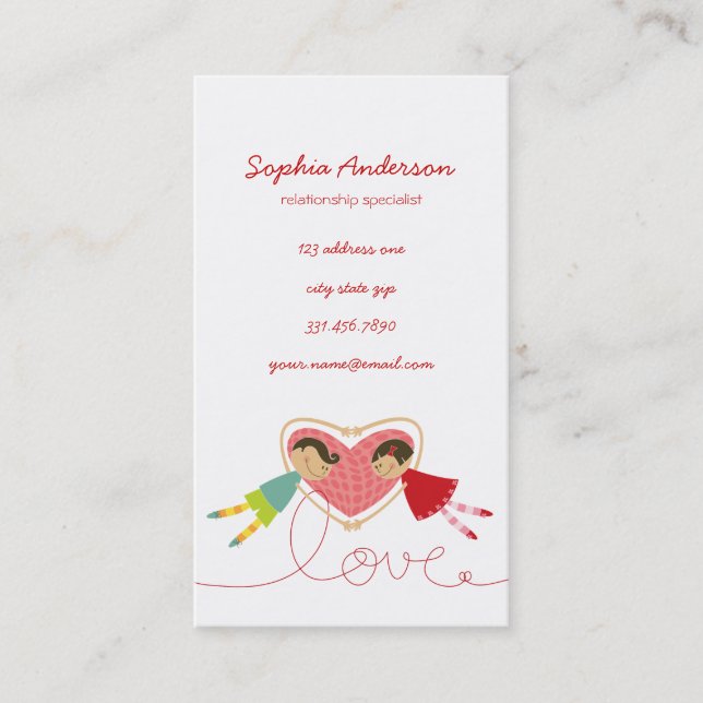 Cartoon Boy Hearts Girl Love Cute Profile Card / (Front)