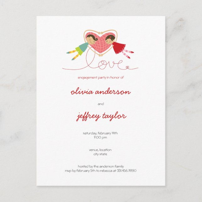 Cartoon Boy Hearts Girl Love Invitation Postcard (Front)