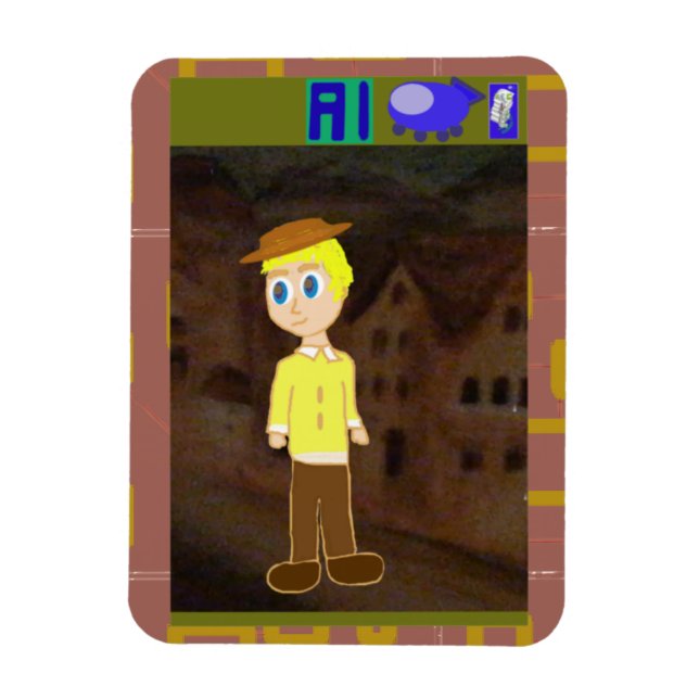 Cartoon Boy Looking at Spaceship  Magnet (Vertical)