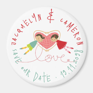 Cartoon Boy Loves Girl Holding Hands Save The Date Magnet