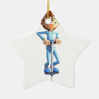 Cartoon Boy on a Pogo Stick Ceramic Tree Decoration
