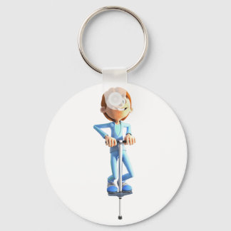 Cartoon Boy on a Pogo Stick Key Ring