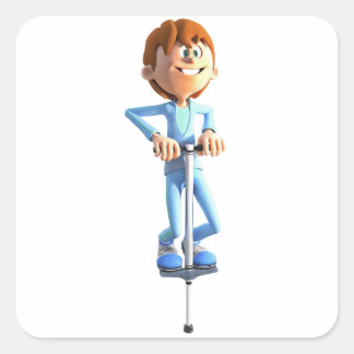 Cartoon Boy on a Pogo Stick Square Sticker