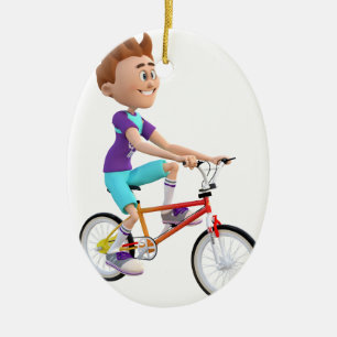 Cartoon Boy Riding A Bike Ceramic Tree Decoration