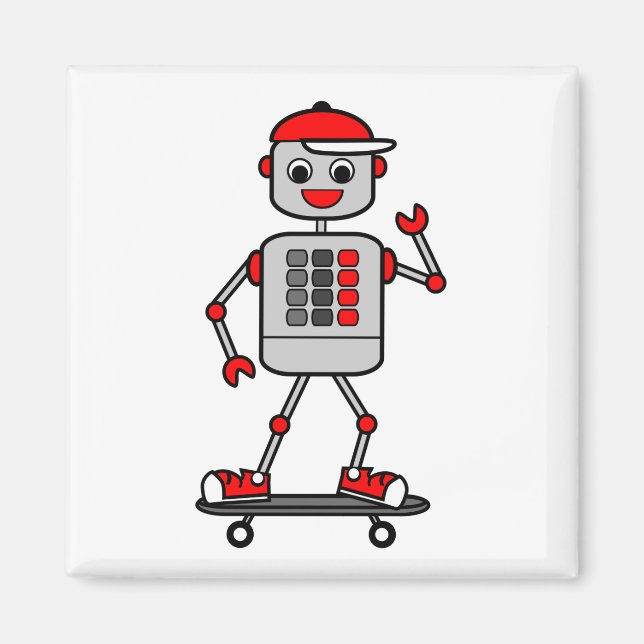 Cartoon Boy Robot on Skateboard Magnet (Front)