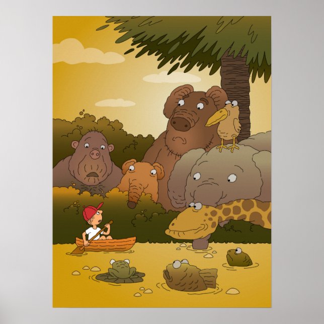 Cartoon Boy Tropical Jungle Animal Poster (Front)