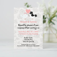 Cartoon Bride and Groom Birds Invitation