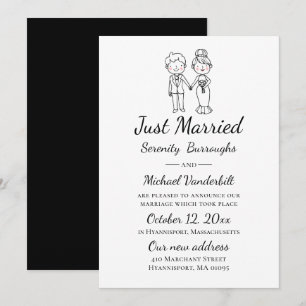 Cartoon Bride Groom Black Just Married Wedding Announcement