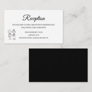 Cartoon Bride Groom Black White Wedding Reception Enclosure Card