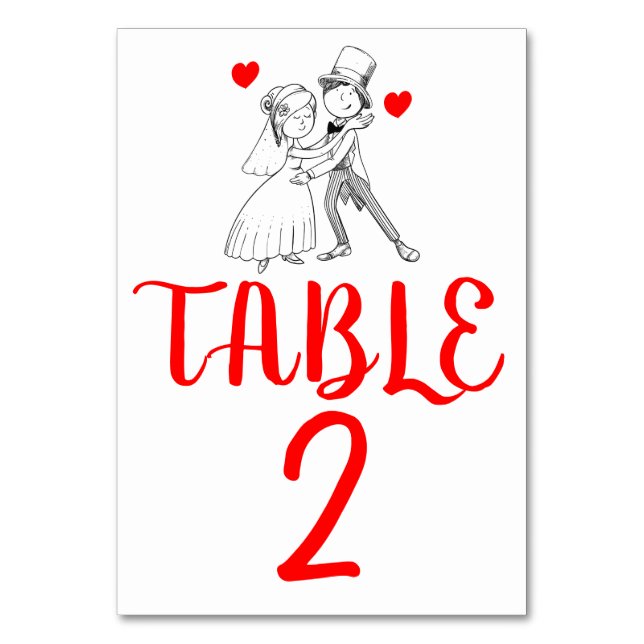 Cartoon Bride Groom Table Number (Front)
