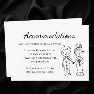 Cartoon Bride Groom Wedding Accommodations Enclosure Card